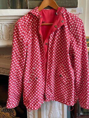 Reversible Red Polka Dot Hooded Jacket Women's Medium, Lightweight Coat